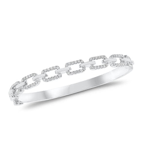 Diamond Paperclip Chain Bangle Bracelet - 14K gold weighing 18.0 grams - 355 round diamonds weighing 0.63 carats