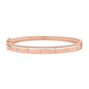 Diamond Double Bangle Bracelet - 14K rose gold weighing 15.2 grams - 86 round diamonds weighing 0.42 cts