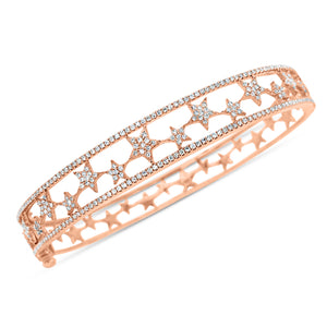 Diamond Star Cutout Bangle - 14K gold weighing 14.13 grams - 297 round diamonds totaling 0.90 carats