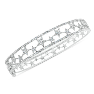 Diamond Star Cutout Bangle - 14K gold weighing 14.13 grams - 297 round diamonds totaling 0.90 carats