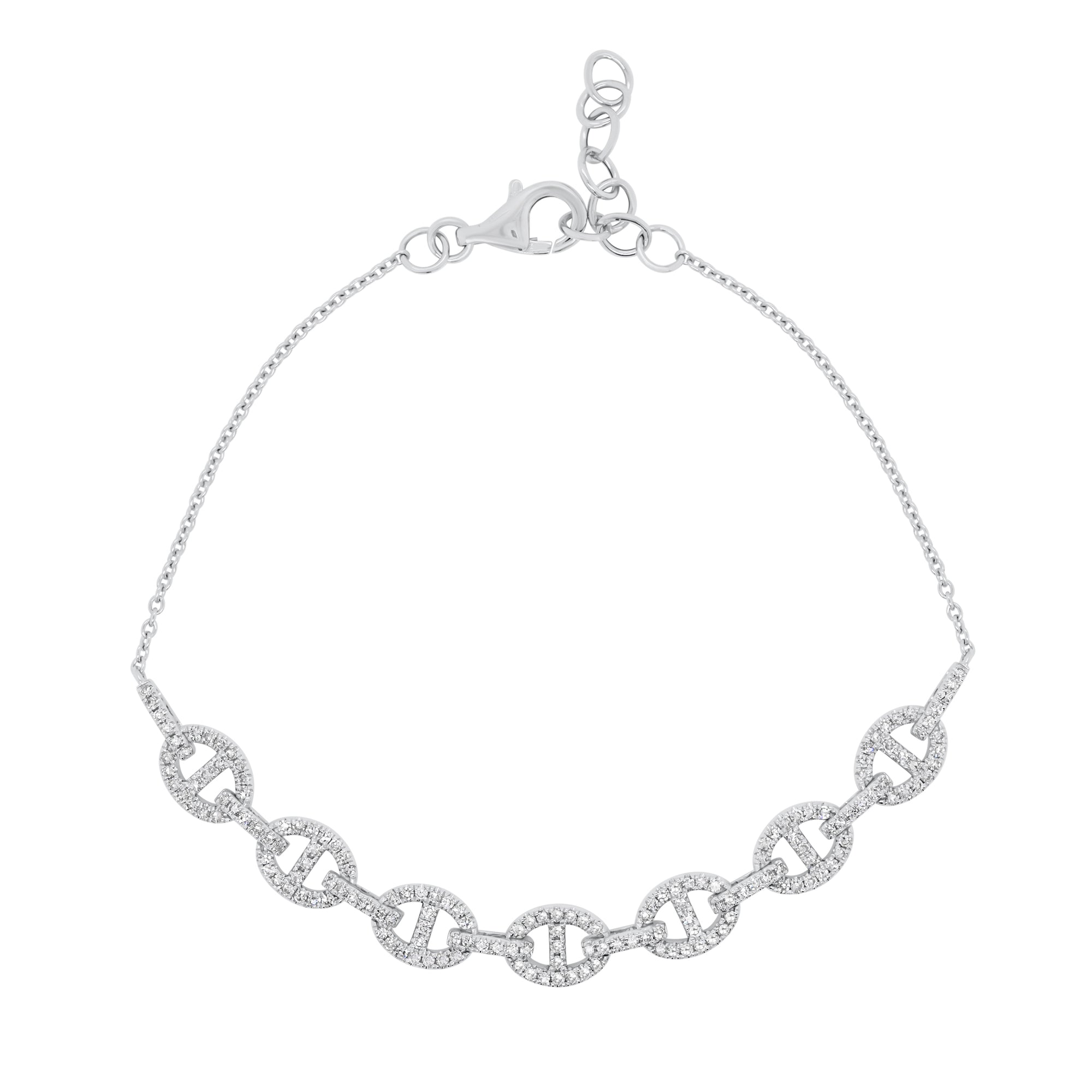 Diamond Tri-Link Fashion Bracelet - 14K white gold weighing 4.04 grams  - 167 round diamonds totaling 0.61 carats