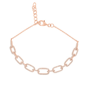 Diamond Rectangular Link Fashion Bracelet - 14K rose gold weighing 4.44 grams - 174 round diamonds totaling 0.63 carats