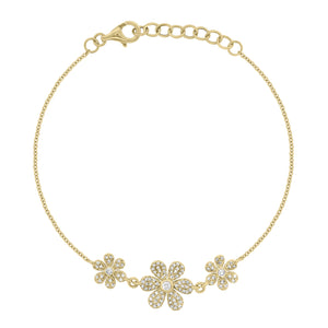 Diamond Daisy Trio Fashion Bracelet - 14K yellow gold weighing 3.0 grams - 105 round diamonds totaling 0.42 carats