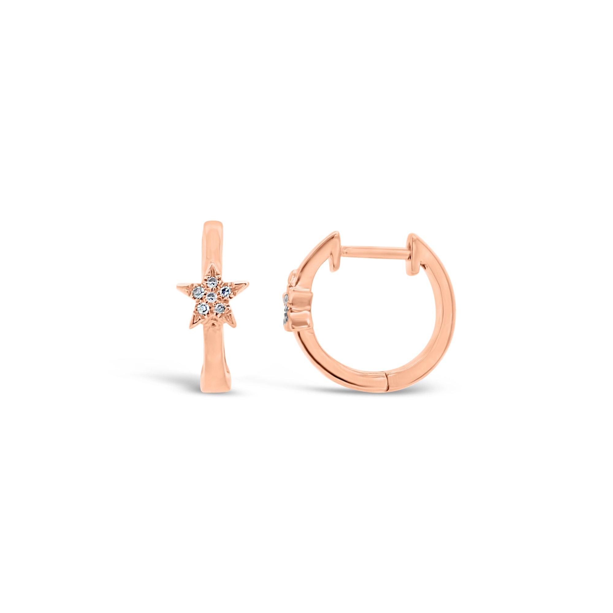 Diamond Star Accent Huggie Earrings  - 14K gold weighing 1.80 grams  - 12 round diamonds totaling 0.03 carats