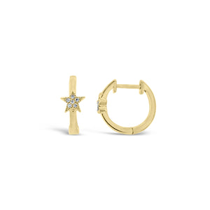 Diamond Star Accent Huggie Earrings  - 14K gold weighing 1.80 grams  - 12 round diamonds totaling 0.03 carats