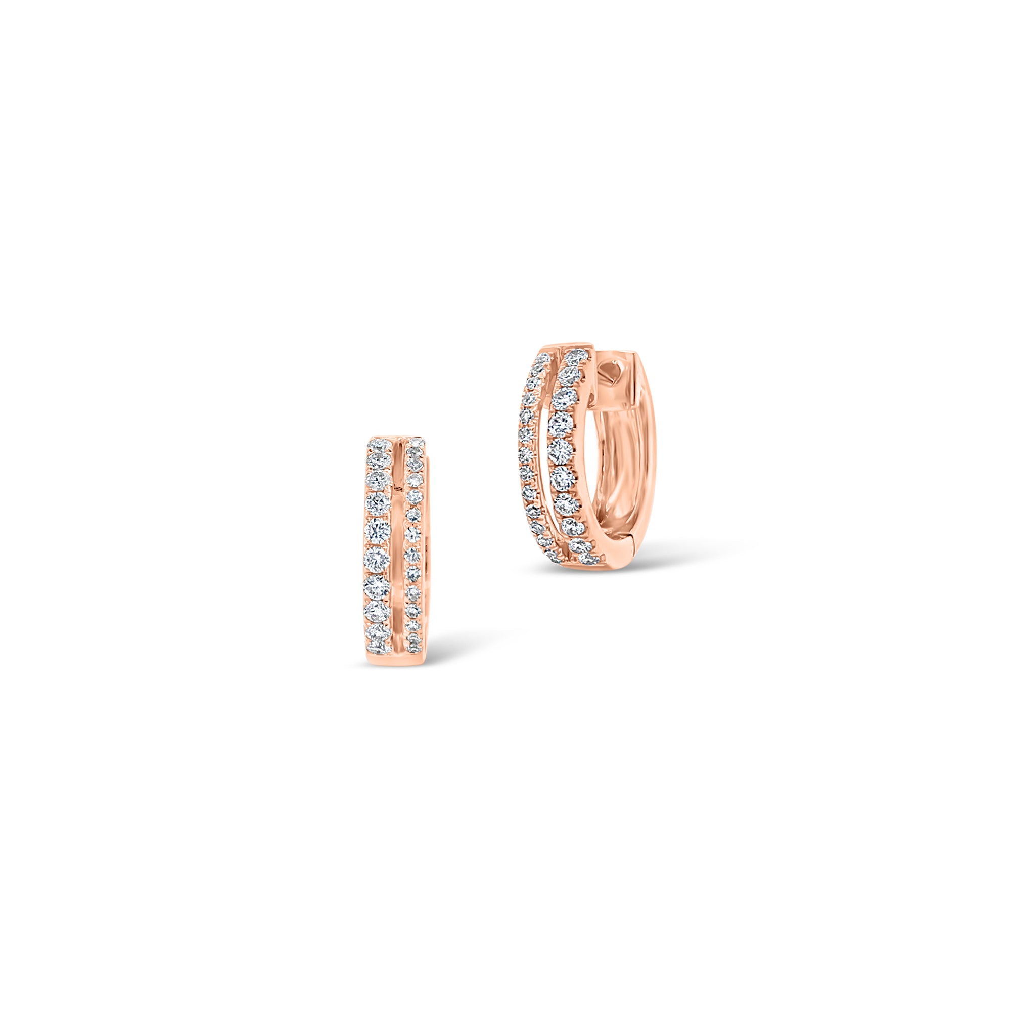 Diamond Double Row Huggie Earrings - 14K gold weighing 2.50 grams total   - 48 round diamonds weighing 0.26 carats
