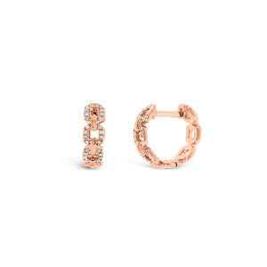 Diamond Chain Huggie Earrings - 14K rose gold weighing 2.80 grams  - 52 round diamonds totaling 0.12 carats