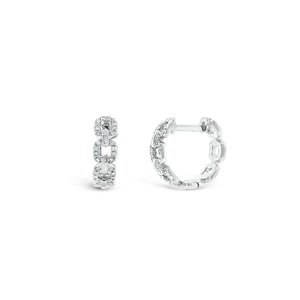 Diamond Chain Huggie Earrings - 14K white gold weighing 2.80 grams  - 52 round diamonds totaling 0.12 carats