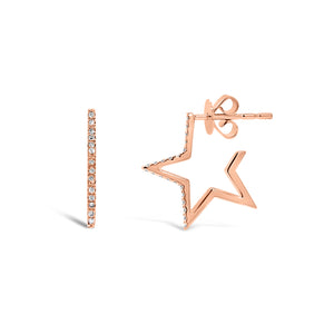 Diamond Small Star Hoop Earrings - 14K rose gold weighing 1.79 grams  - 42 round diamonds totaling 0.12 carats