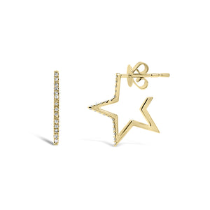 Diamond Small Star Hoop Earrings - 14K yellow gold weighing 1.79 grams  - 42 round diamonds totaling 0.12 carats