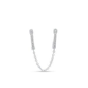 Diamond Double-Piercing Huggie Earring - 14K white gold weighing 1.54 grams  - 30 round diamonds totaling 0.14 carats