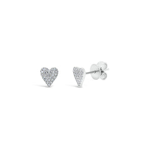 Pave Diamond Heart Stud Earrings - 14K white gold weighing 1.04 grams - 52 round diamonds totaling 0.12 carats.