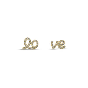 Diamond Love Script Stud Earrings - 14K yellow gold weighing 1.16 grams - 48 round diamonds totaling 0.10 carats