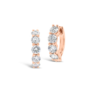 Round diamond huggie earrings -14K rose gold weighing 3.08 grams -10 round diamonds totaling 1.10 carats