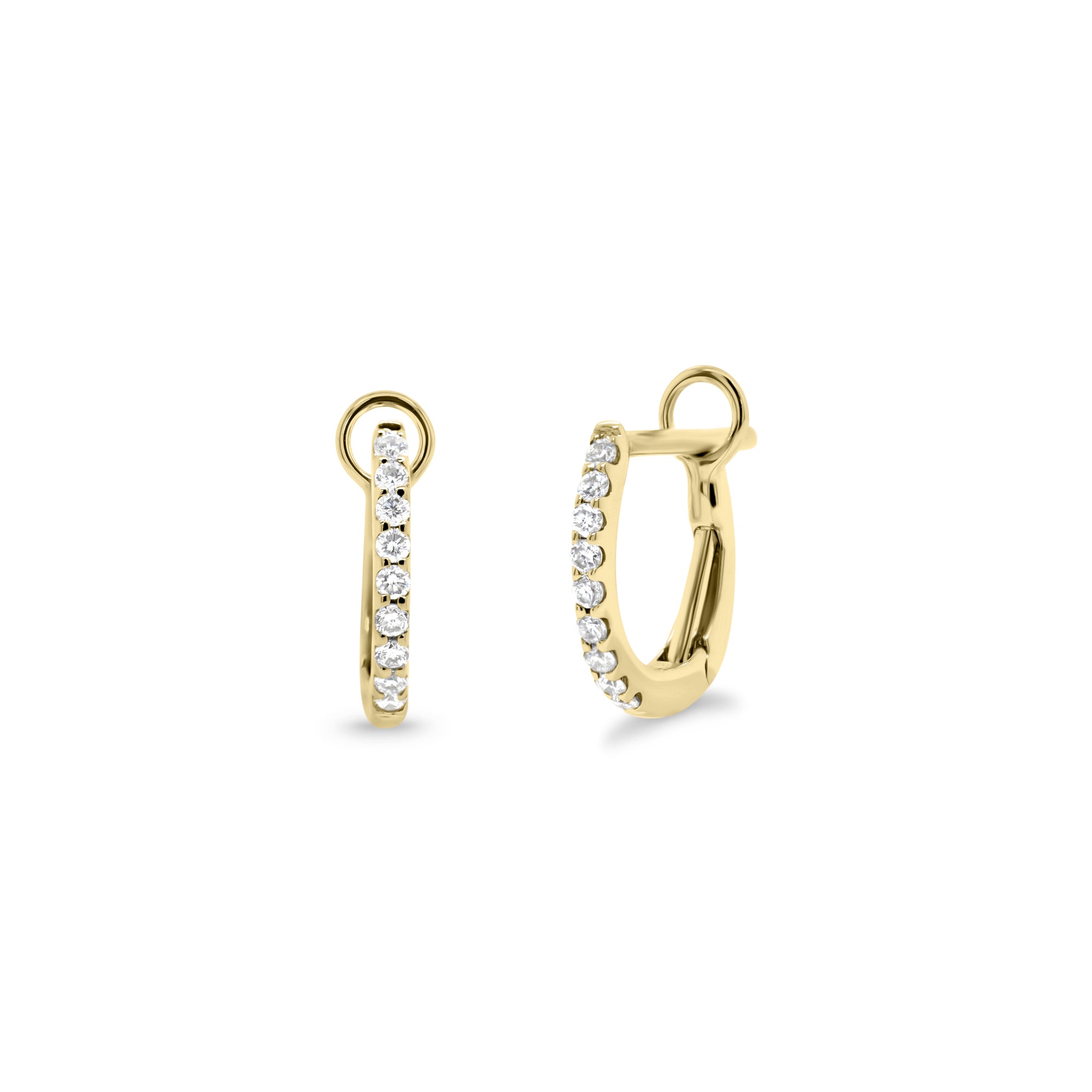 Diamond Simple Huggie Earrings -18K gold weighing 1.25 grams  -18 round diamonds totaling 0.11 carats