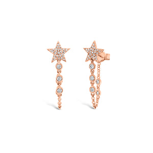 Diamond Star Chain Link Earrings - 14K rose gold weighing 1.89 grams - 10 round diamonds totaling 0.16 carats - 52 pave diamonds totaling 0.11 carats