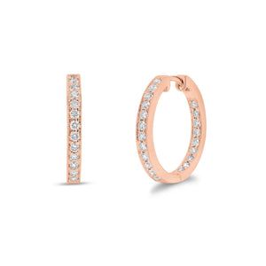 Diamond Interior-Exterior Hoop Earrings with Milgrain - 18K rose gold weighing 5.09 grams - 42 round diamonds totaling 0.60 carats