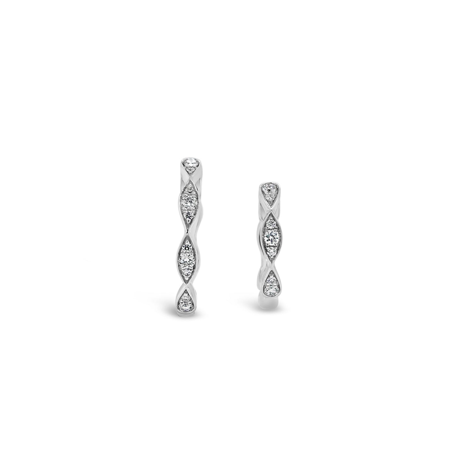 Small Diamond Wavy Huggie Earrings  -18K gold weighing 2.26 grams  -14 round diamonds totaling 0.15 carats