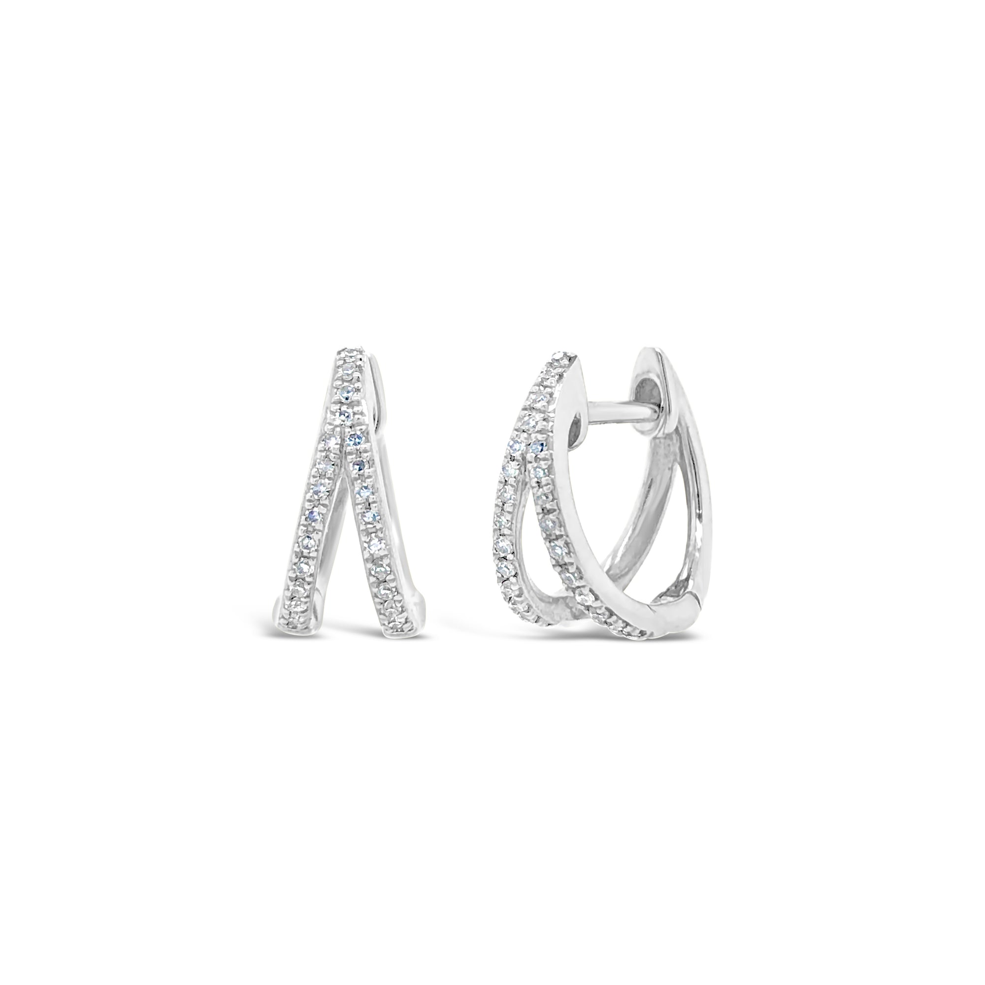 Diamond Cut-out Huggie Earring -14k gold weighing 2.15 grams  -48 four-prong set round diamonds weighing .12 carats