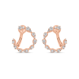 Diamond teardrops front-facing hoop earrings - 14K rose gold weighing 3.76 grams  - 8 round diamonds totaling 0.38 carats  - 28 round diamonds totaling 0.36 carats