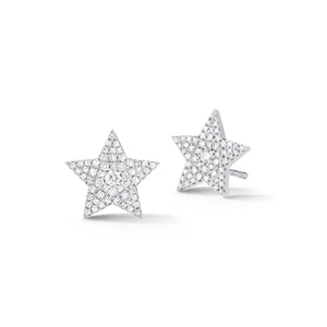 Star Stud Earrings -14k white Gold weighing 2.09 grams -112 round pave set diamonds 0.32 carats.
