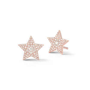 Star Stud Earrings -14k rose Gold weighing 2.09 grams -112 round pave set diamonds 0.32 carats.