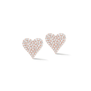 Diamond Heart Earrings -14k rose gold weighing 1.56 grams - 106 round pave-set diamonds totaling 0.33 carats.