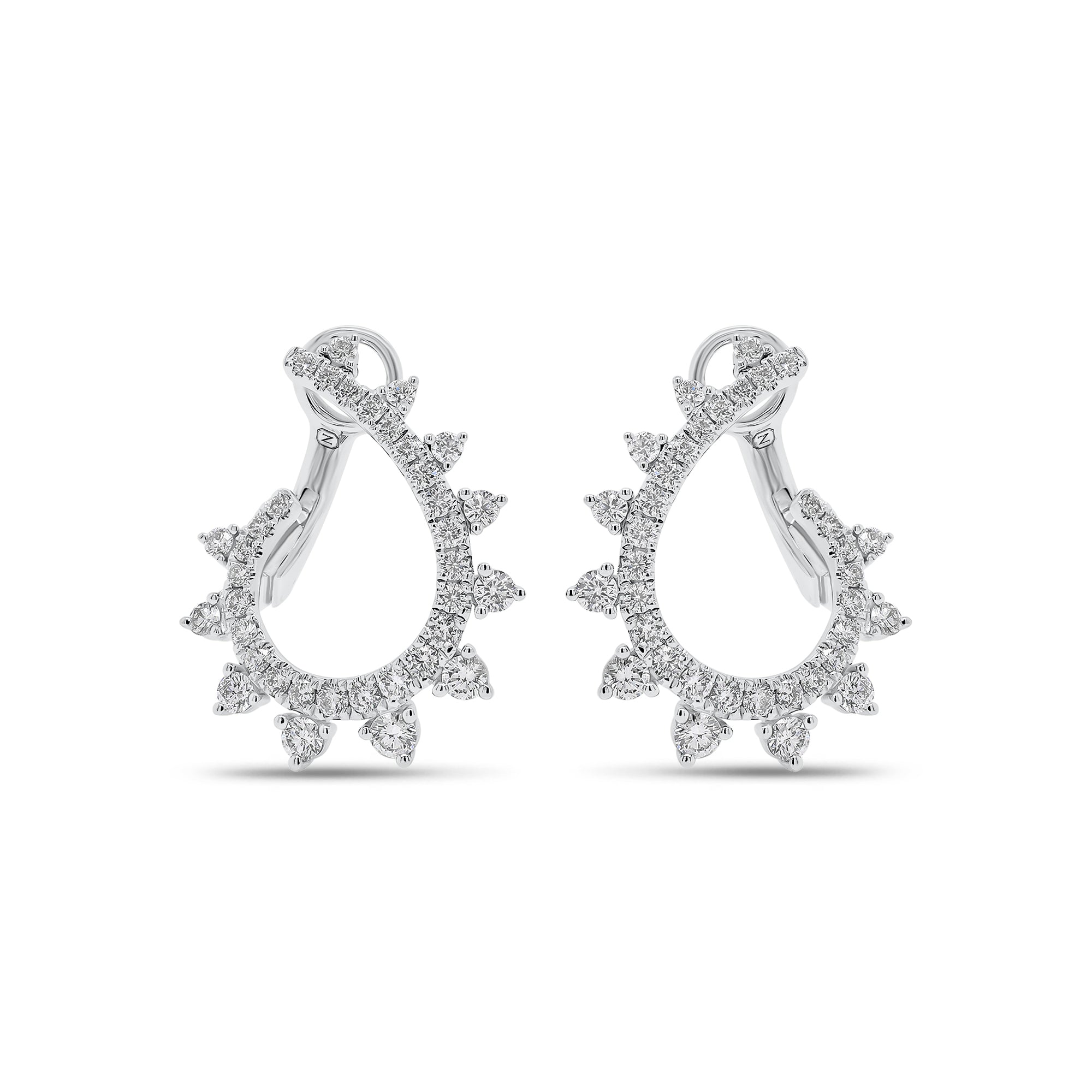 Diamond Intricate Swirl Front-Facing Earrings - 18K gold weighing 4.03 grams  - 72 round diamonds weighing 0.94 carats