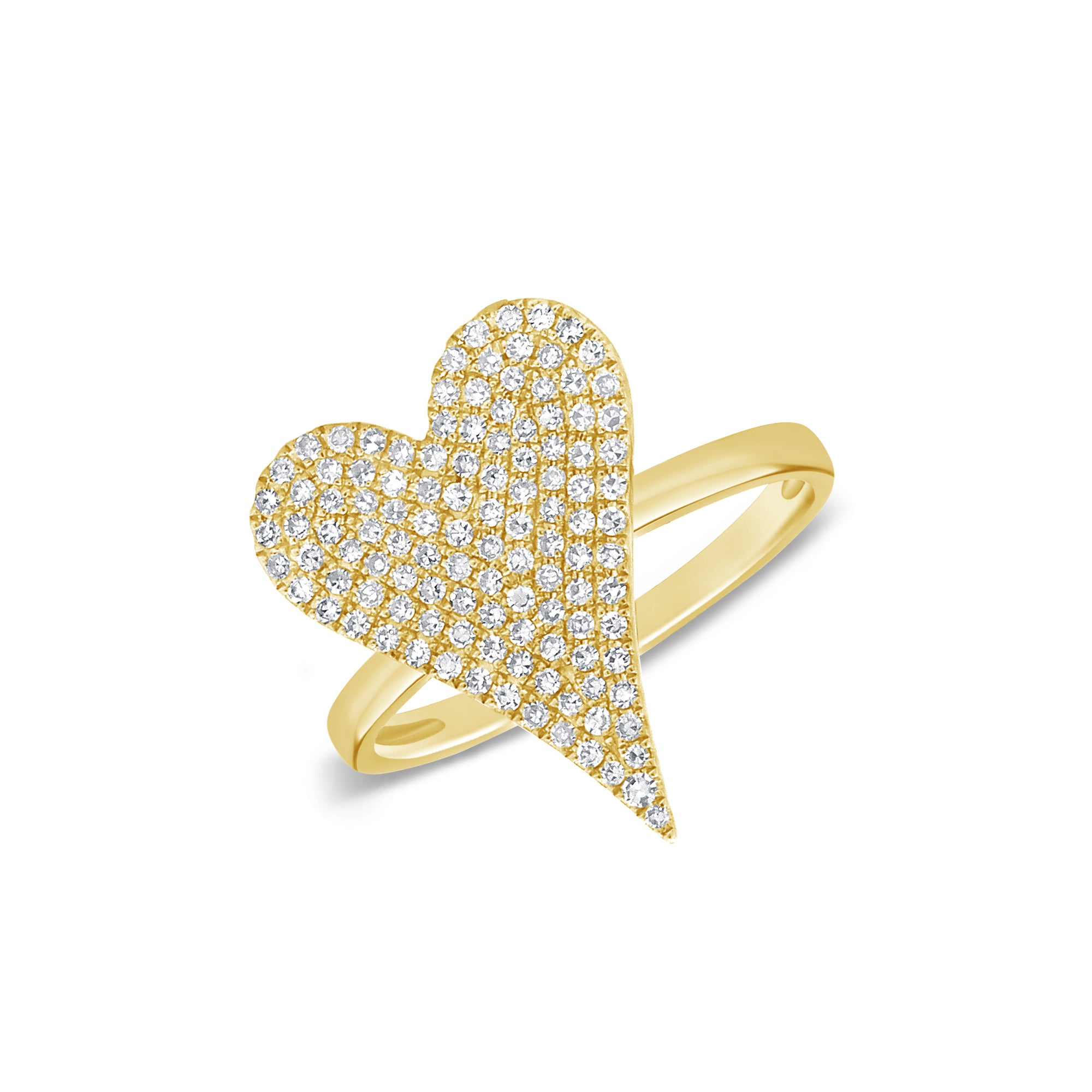 Pave Diamond Pointed Heart Ring  - 14K gold weighing 3.30 grams  - 116 round diamonds totaling 0.39 carats