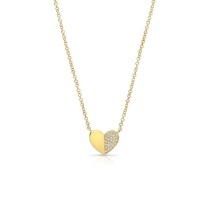 Half-Diamond Heart Pendant Necklace  -14K gold weighing 1.85 grams  -28 round diamonds totaling .07 carats