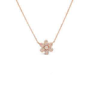 Diamond Daisy Necklace  - 14K rose gold weighing 1.86 grams.   - 73 Round Diamonds totaling 0.22 carats.
