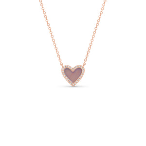 Mother of Pearl & Diamond Small Heart Pendant  - 14K gold weighing 1.57 grams  - 26 round diamonds totaling 0.07 carats  - Mother of pearl