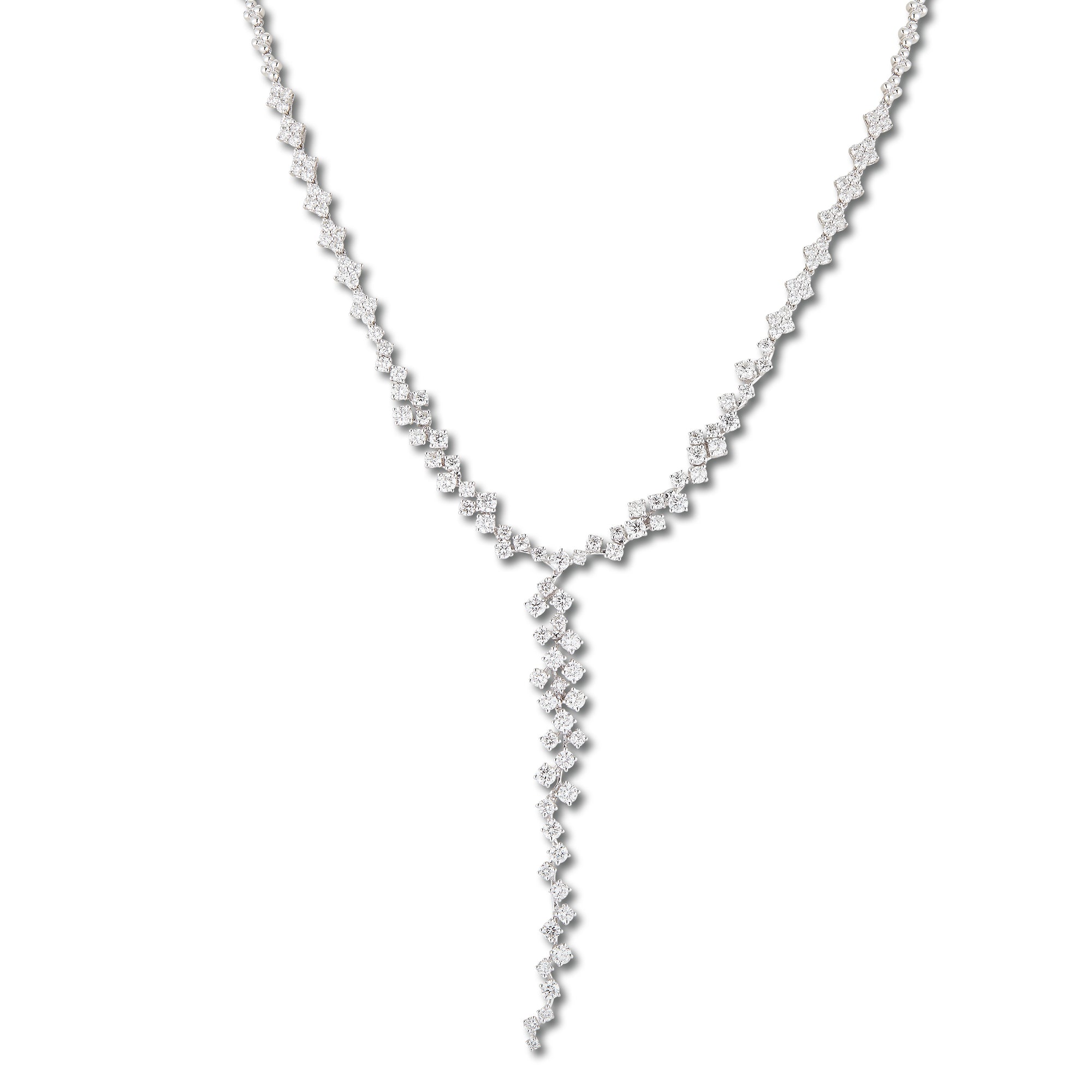 Diamond Lariat Necklace  18k gold, 18.45 grams, 130 round prong-set diamonds 4.81 carats.