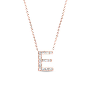 Personalized Diamond Initial Necklace  14k gold, 2.2 grams, 18 round shared prong-set diamonds .18 carats, 16” high quality 14k gold chain.  Size “E” 10 millimeters, width 8 millimeters.