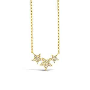 Diamond Triple-Star Necklace  -14k gold weighing 1.69 grams  -48 round pave-set diamonds totaling 0.10 carats