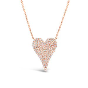 Diamond Medium Elongated Heart Pendant Necklace  -14K rose gold weighing 3.50 grams  -116 round diamonds totaling 0.44 carats