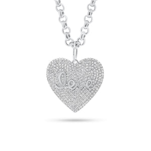 Diamond Love Heart Pendant - 14K white gold weighing 2.92 grams - 279 round diamonds totaling 0.83 carats