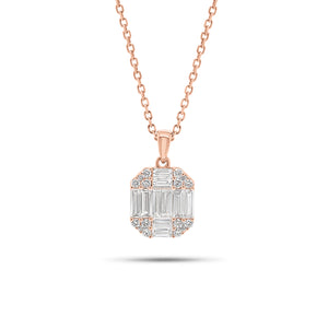 Baguette and round diamond octagon pendant - 14K gold weighing 4.0 grams - 16 round diamonds weighing 0.21 carats - 10 slim baguettes weighing 0.84 carats