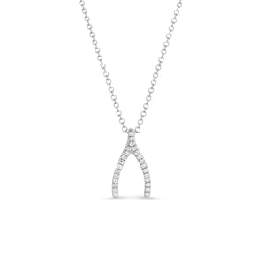 14k gold, 1.69 grams, 25 round pave-set diamonds .08 carats white gold diamond Wishbone Necklace | Nuha Jewelers