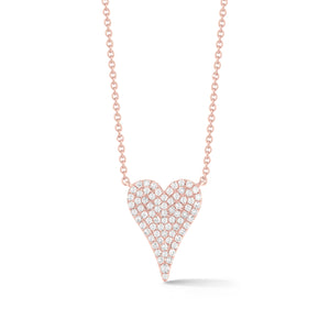 Diamond Small Elongated Heart Necklace  -14K rose gold weighing 1.95 grams  -73 round pave set diamonds totaling 0.21 carats.
