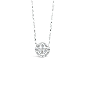 Solid 14k white gold weighing 1.87 grams with 63 round diamonds weighing .14 carats Small Smiley Face Pendant Necklace | Nuha Jewelers