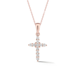 Diamond Classic Pointed Cross Pendant Necklace  -14K gold weighing 2.23 grams  -11 round brilliant-cut diamonds totaling 0.15 carats