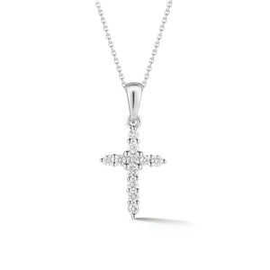 Diamond Classic Pointed Cross Pendant Necklace  -14K gold weighing 2.23 grams  -11 round brilliant-cut diamonds totaling 0.15 carats