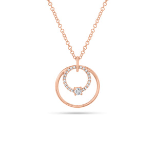 Diamond & Gold Open Circle Pendant - 14K rose gold - 0.11 cts round diamonds