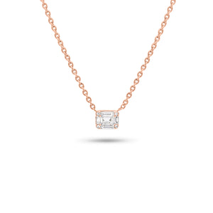 Emerald Illusion Pendant Necklace - 14K rose gold weighing 2.24 grams - 4 round diamonds weighing 0.01 carats - 5 slim baguettes weighing 0.11 carats
