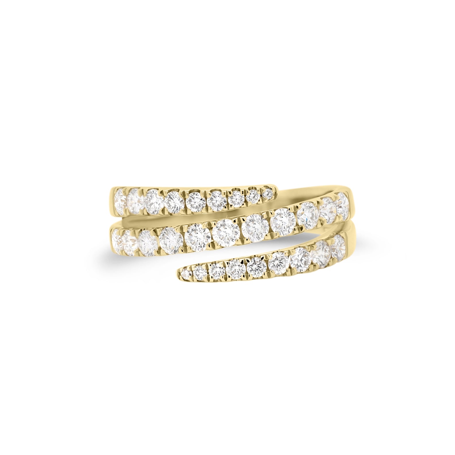 Diamond Open Double Wrap Ring  - 14K gold weighing 3.36 grams  - 29 round diamonds totaling 0.85 carats