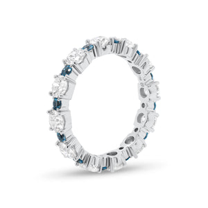 Classic Eternity Ring with Blue Aquamarine - 18K gold weighing 3.07 grams - 12 round diamonds totaling 2.13 carats - 12 blue round aquamarine totaling 0.43 carats