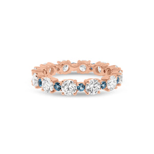 Classic Eternity Ring with Blue Aquamarine - 18K gold weighing 3.07 grams - 12 round diamonds totaling 2.13 carats - 12 blue round aquamarine totaling 0.43 carats