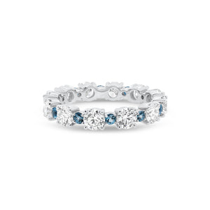 Classic Eternity Ring with Blue Aquamarine - 18K gold weighing 3.07 grams - 12 round diamonds totaling 2.13 carats - 12 blue round aquamarine totaling 0.43 carats