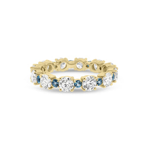 Classic Eternity Ring with Blue Aquamarine - 18K gold weighing 3.07 grams - 12 round diamonds totaling 2.13 carats - 12 blue round aquamarine totaling 0.43 carats
